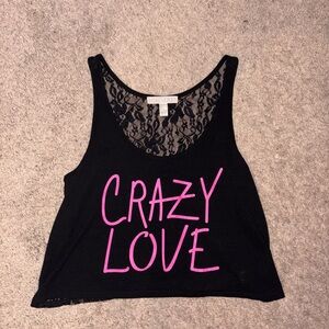 Black Lace Tank Top with Pink Print